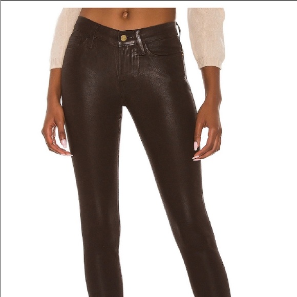 NWT FRAME Chocolate Brown Coated Jeans Denim Pants Size 26 - Picture 2 of 16